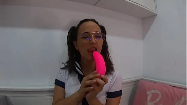 XXX Cosplay student girl with glasses pigtail and dildo -CLAUDIA BAVEL klipp Videoer